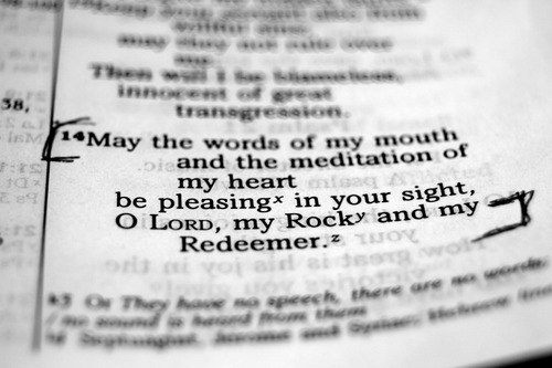 may the words of my mouth and the meditation of my heart be pleasing in your sight, O Lord, my rock and my Redeemer.""