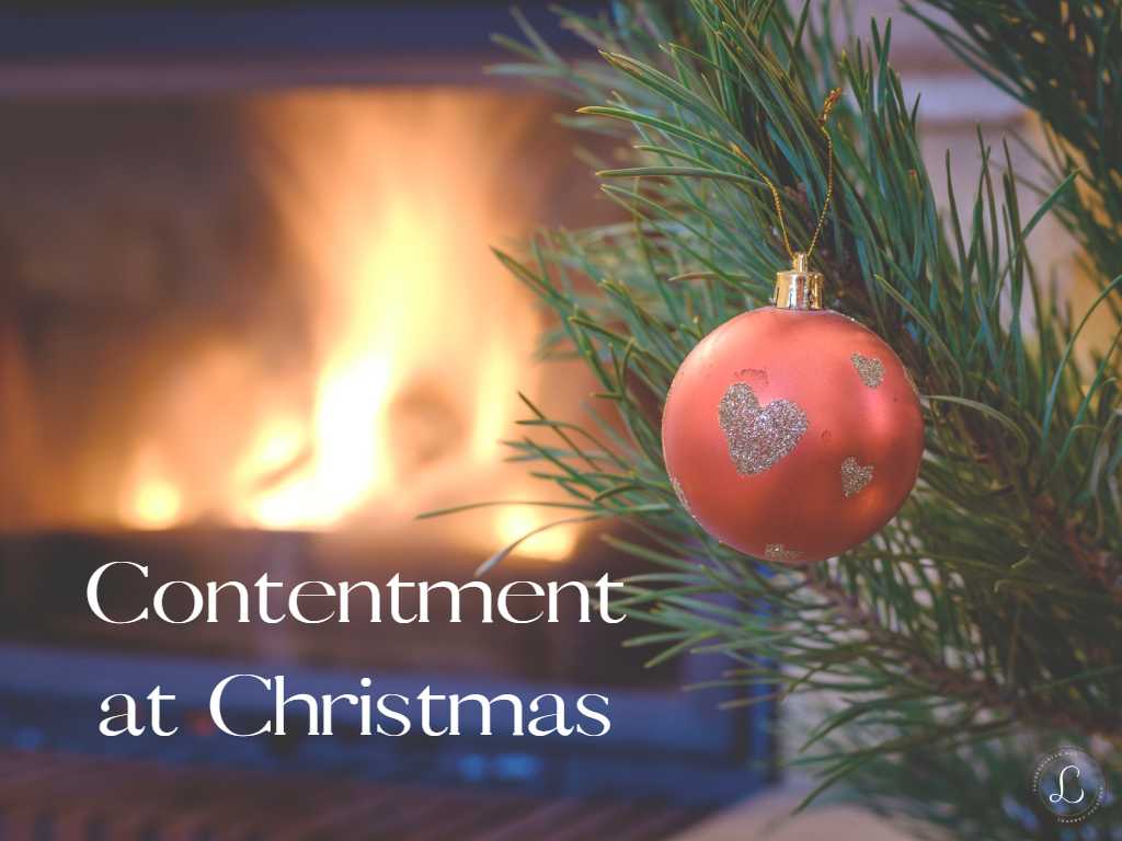 Contentment at Christmas, Christmas tree with ornament in front of fire